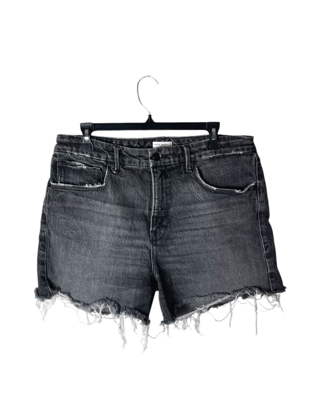 Good American Black Distressed Frayed Hem Jean Shorts Size 31